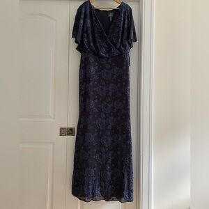 Adrianna Papell Gown Navy Blue Velvet Burnout Women’s Size 14 Long